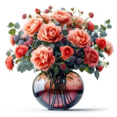 Vase Beautiful Flowers On White Table On White Background, Illustrations Images