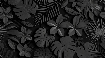 Random cutout dark tropical foliage collage, ornamental texture, cute decorative pattern. - obrazy, fototapety, plakaty