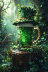 St. Patrick's Day Celebration: A Leprechaun's Green Beer Generative AI - obrazy, fototapety, plakaty