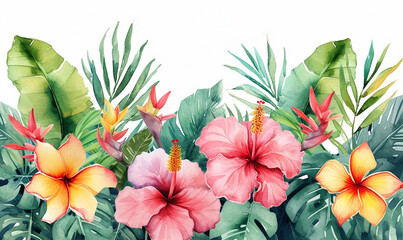 Watercolour of tropical floral isolate on white background
