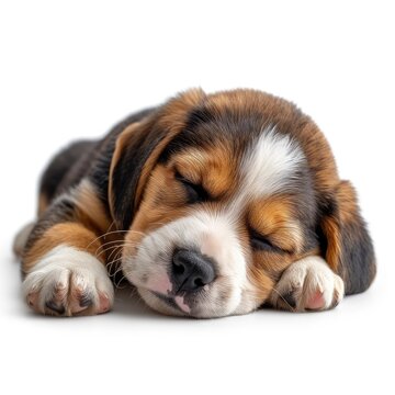 Very Cute Little Beagle Puppies Sleeping On White Background, Illustrations Images