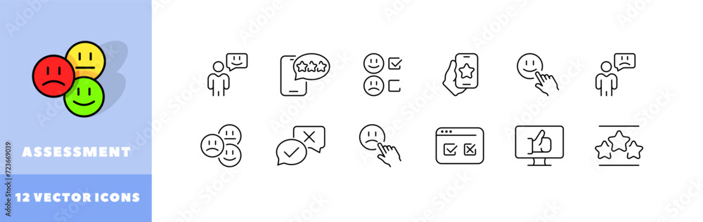 Poster assessment icon set. linear style. vector icons