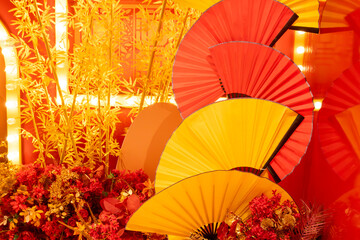 Chinese style paper fans and new year decorations