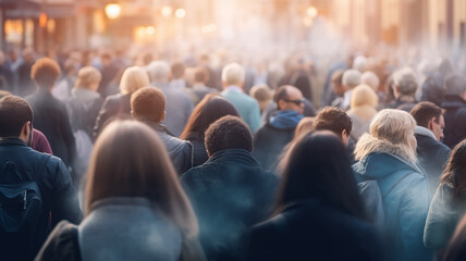 a crowd of people in the city, blurred abstract background - obrazy, fototapety, plakaty