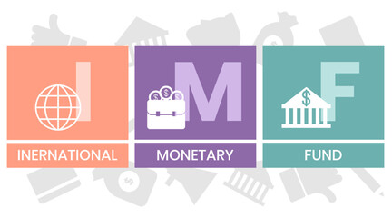 Obraz premium IMF - International Monetary Fund acronym. business concept background. vector illustration concept with keywords and icons. lettering illustration with icons for web banner, flyer, landing page