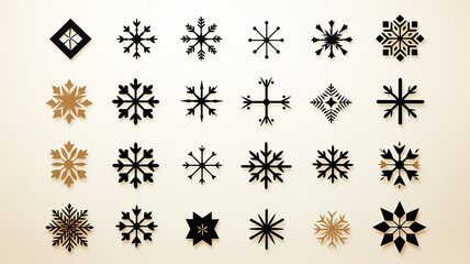 collection of snowflakes isolated on a white background, flat minimalism graphics, set of winter patterns