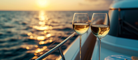 couple glass of champagne on a yacht. over the sea. luxury vacation. - Powered by Adobe