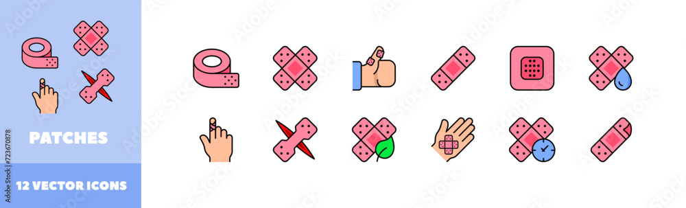 Poster patches icon set. flat style. vector icons