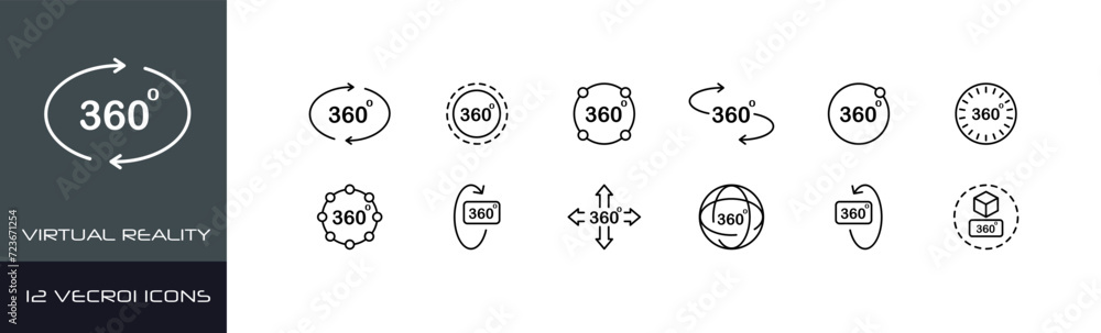 Poster virtual reality icon set. vr collection. linear style. vector icons