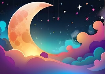 cloud vector background with nighttime moon