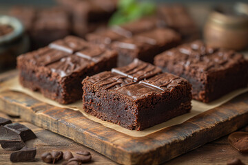 Fototapeta na wymiar Homemade gluten free brownies with chocolate and coffee glazing.