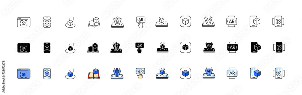 Poster box icon collection. cube box set. linear, silhouette and flat style. vector icons