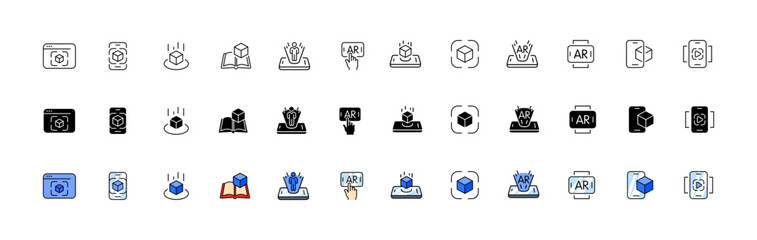 Box icon collection. Cube box set. Linear, silhouette and flat style. Vector icons