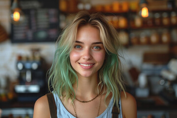 Portrait of female teenager multi-colored hair
