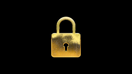Closed lock padlock gold sign icon isolated on black background cut out
