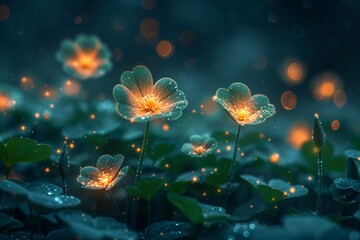 Obraz na płótnie Canvas Glowing Flower Power: A Magical Nighttime Adventure Generative AI