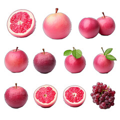 Set of red juicy fruits isolated on white background