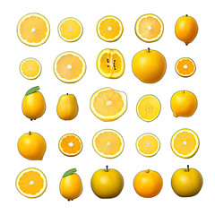 Set of yellow fruits isolated on white	background
