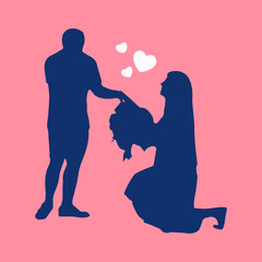 Girl Marriage proposal composition with a silhouette style