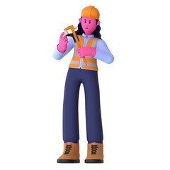 Girl hold Caliper Construction Worker 3D