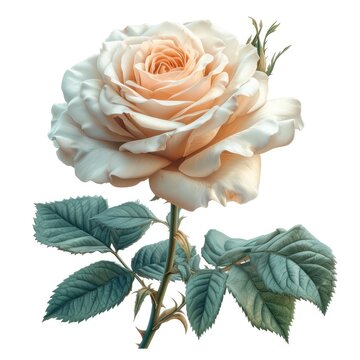 Selectively Focus On Rose Rosa Whitish On White Background, Illustrations Images