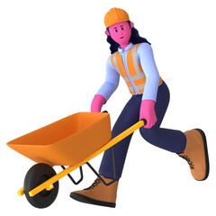 Girl bring wheel borrow Construction Worker 3D