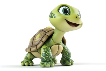 An enchanting 3D illustration of a cartoon-style baby turtle