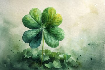 St. Patrick's Day Shamrock: A Watercolor Painting of a Clover with Green Leaves and Yellow Stems Generative AI