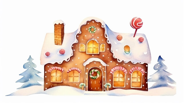 gingerbread house isolated on a white background, christmas dessert, holiday greeting tradition © kichigin19