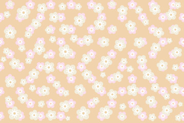 Illustration, pattern of sakura flower on cream color background.