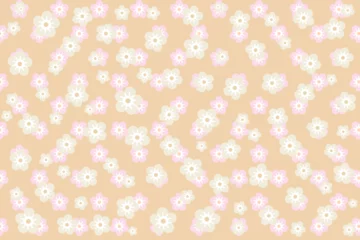 Fototapeten Illustration, pattern of sakura flower on cream color background. © noppharat
