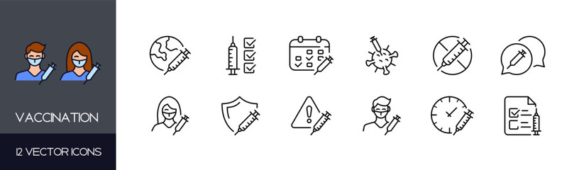 Vaccination icon set. Linear style. Vector icons
