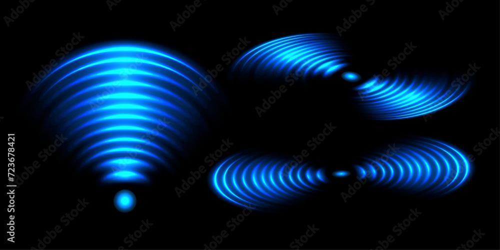 Poster wi-fi light effect, blue glowing signal sensor waves and wifi internet wireless connection. wireless