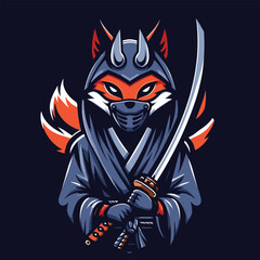 Free High Quality warrior kitsune warrior esports mascot gaming logo template
