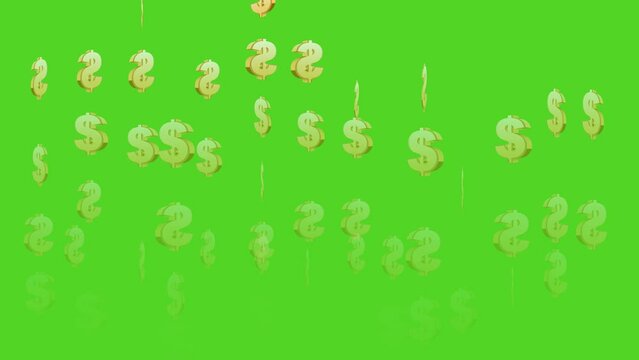 2D animation of falling of yellow color doller sign. Animated Shower for Finance, Wealth, profit, saving and Business Concepts. Animated icons available. Used in business videos. Alpha channel. 4K.
