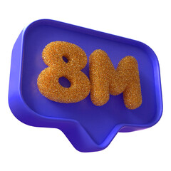8M followers icon 3d illustration blue