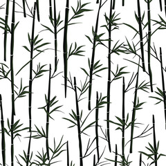 Bamboo Seamless Vertical Border on white background, Seamless pattern of green bamboo stalks.