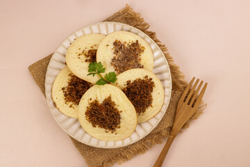 Serabi or Surabi or Sorabi Oncom is Indonesian Traditional Pancake Topping with Oncom.