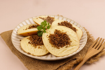 Serabi or Surabi or Sorabi Oncom is Indonesian Traditional Pancake Topping with Oncom.