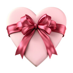 Pink gift box heart shape with ribbon on white background, top view