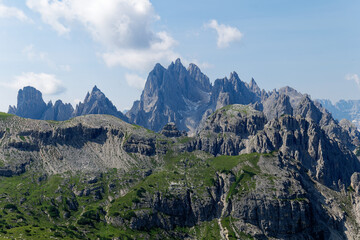 View of Cadini di Misurina mountains in Dolomites, Italy.