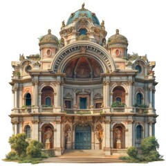 Fototapeta premium Sicilian Palermo Opera House Old Architecture On White Background, Illustrations Images