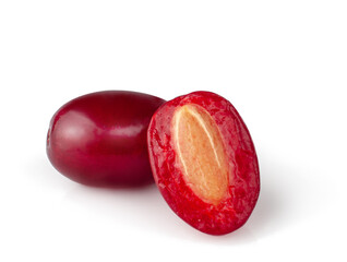  Dogwood  fruit and slice isolated on a white background, macro