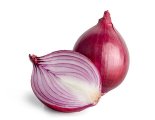 Red onion and slice isolated on a white background