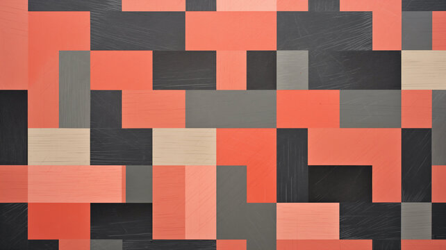various right-angle geometric shapes varying between white and black with red and pink as the only colors; artistic background