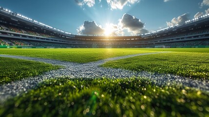 Sunlit Stadium: A Glorious Green Field Generative AI - obrazy, fototapety, plakaty