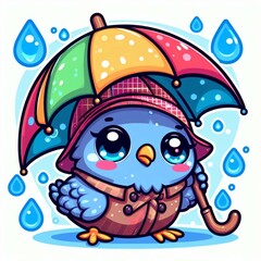 A picture of a cute bird with a moaning rain atmosphere can be used as a graphic design