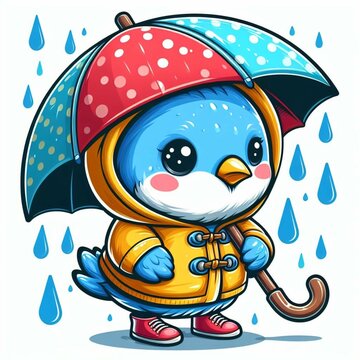 A picture of a cute bird with a moaning rain atmosphere can be used as a graphic design