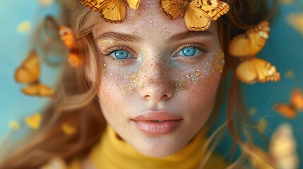 Golden Glow: A Butterfly-Inspired Makeup Look for the September Equinox Generative AI