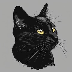 Sticker design sketch of a black cat